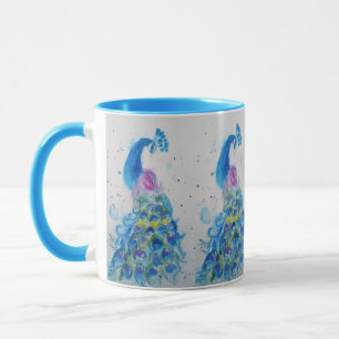 Eleganter Blaue Pfauenvogel Tasse Blau