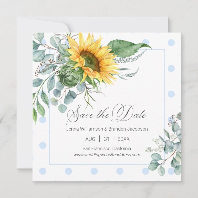 Eleganter Blaue Sonnenblume Eukalyptus Save the Da Save The Date (Vorderseite)