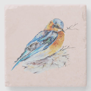Eleganter Blaue Vogel Wasserfarben Natur Steinuntersetzer