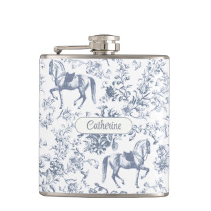 Eleganter blauer beiger Reitsport-Floraltüll Name Flachmann