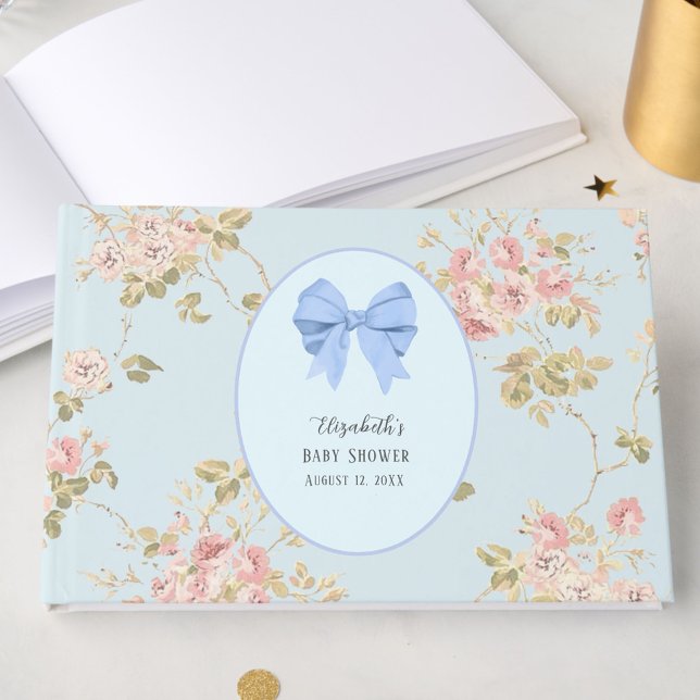 Eleganter blauer Blumen-Babyshower  Gästebuch (Von Creator hochgeladen)