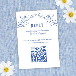 Eleganter blauer Blumen-QR-Code-Hochzeitsantwort RSVP Karte