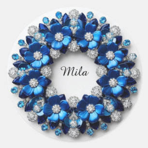 Eleganter blauer Blumenkranz mit Diamanten Runder Aufkleber