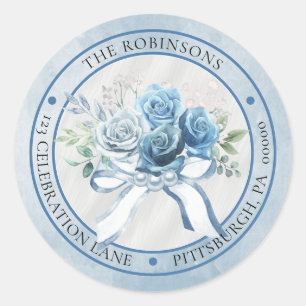 Eleganter blauer Blumenkreis-Rücksendeadresse Runder Aufkleber