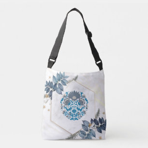 Eleganter blauer Blumenrahmen Tragetaschen Mit Langen Trägern