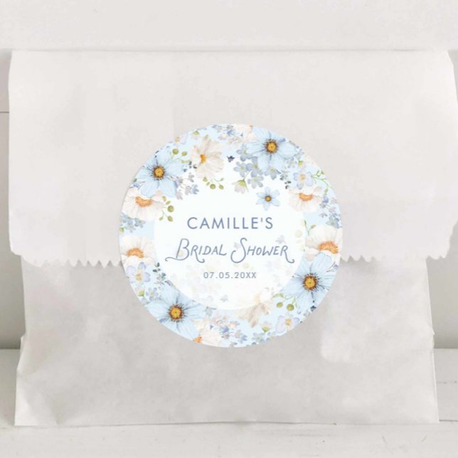 Eleganter blauer Blumenrundsticker für den Brautdu Runder Aufkleber (blue Floral bridal shower round sticker)