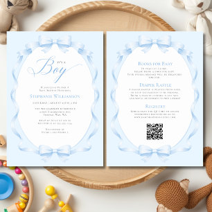 Eleganter blauer Bogen Baby- Shower für einen Jung Einladung