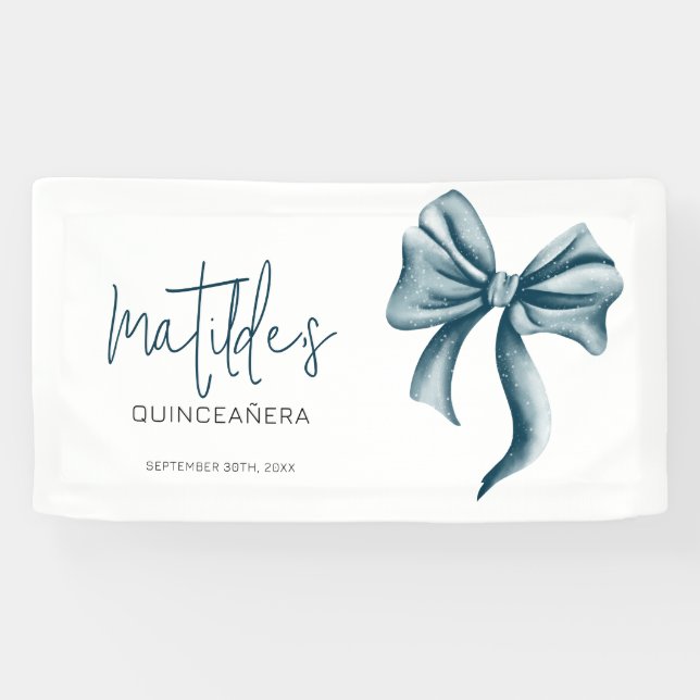 Eleganter blauer Bogen Quinceanera Banner (Horizontal)