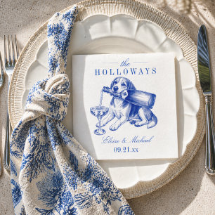 Eleganter blauer Chinoiserie-Beagle-Hochzeit Serviette