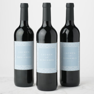 Eleganter blauer Damast Weinetikett