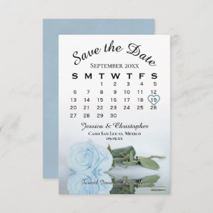 Eleganter blauer Dusty Blue Rose Hochzeitskalender Save The Date