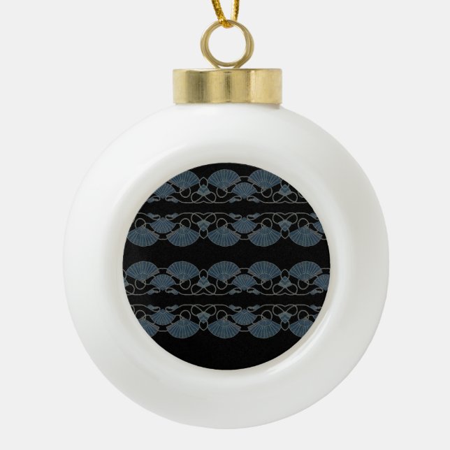 Eleganter blauer Fächer Keramik Kugel-Ornament (Vorderseite)