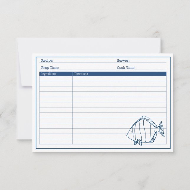 Eleganter blauer Fisch - Rezept Karte für Meeresfr (Vorderseite)