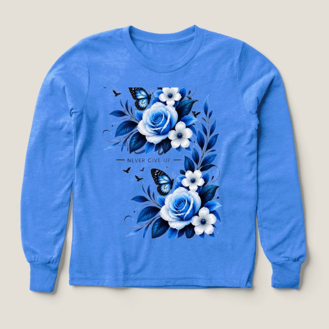Eleganter blauer floraler Wasserfarb-Pullover - Co (Design Vorderseite)