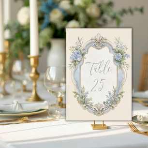 Eleganter blauer französischer Vintage-Blumenrahme Tischnummer