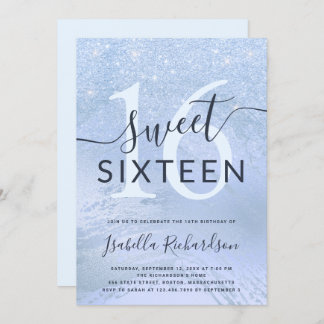 Eleganter blauer Glitzer 16 . Geburtstag Geburtsta Einladung