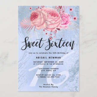 Eleganter blauer Glitzer Marmor 16 . Geburtstag Einladung