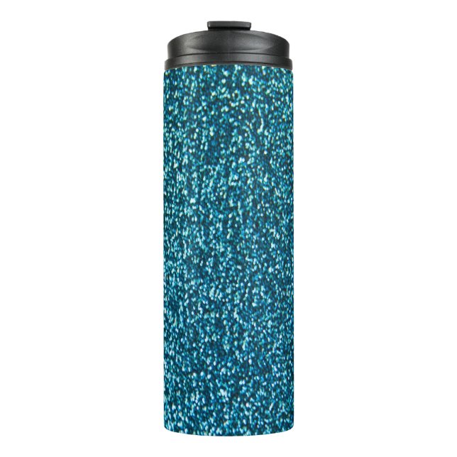 Eleganter blauer Glitzer Thermosbecher (Vorderseite)
