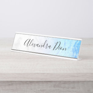 Eleganter, blauer Glitzer, weißer Marmor  Schreibtischnamensplakette