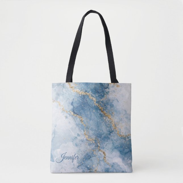 Eleganter blauer Gold-Glitter-Abstrakt-Flow        (Vorderseite)