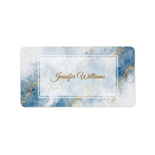 Eleganter blauer Gold-Glitter-Abstrakt-Flow Adressaufkleber