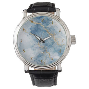 Eleganter blauer Gold-Glitter-Abstrakt-Flow Armbanduhr