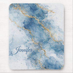 Eleganter blauer Gold-Glitter-Abstrakt-Flow Mousepad