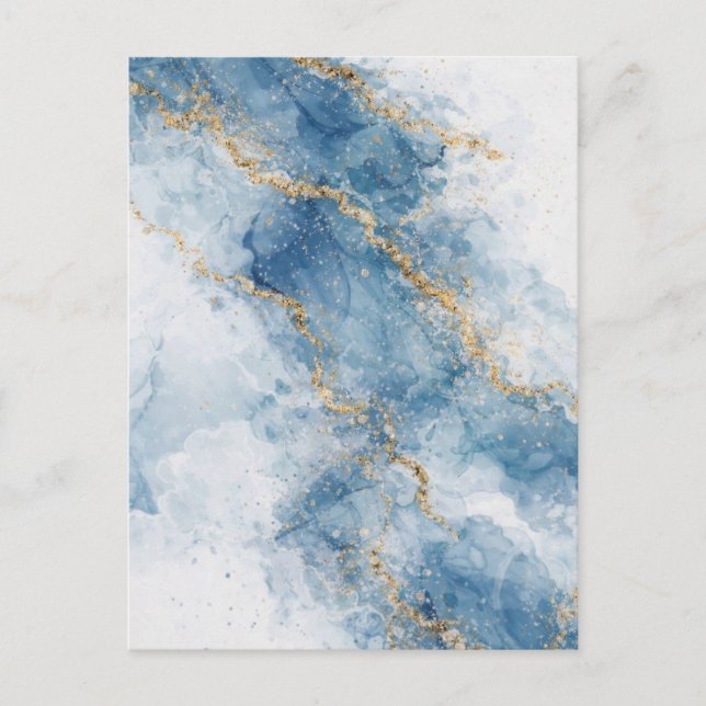 Eleganter blauer Gold-Glitter-Abstrakt-Flow        Postkarte (Vorderseite)