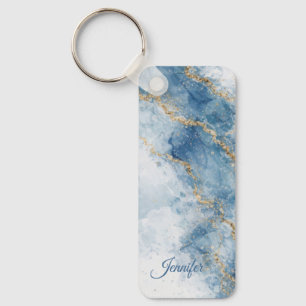 Eleganter blauer Gold-Glitter-Abstrakt-Flow        Schlüsselanhänger