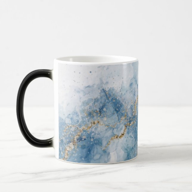 Eleganter blauer Gold-Glitter-Abstrakt-Flow Verwandlungstasse (Links)