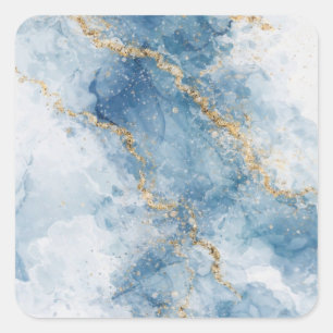 Eleganter blauer Gold-Glitter-Abstraktfluss Quadratischer Aufkleber