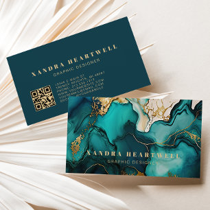 Eleganter blauer Gold-Glitter-Tinte-Abstract-QR-Co Visitenkarte