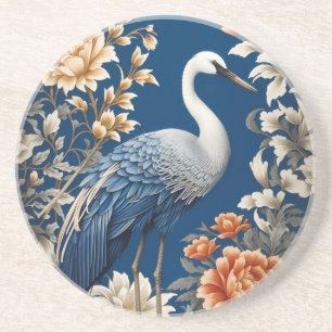 Eleganter blauer Kran, inspiriert von William Morr Getränkeuntersetzer