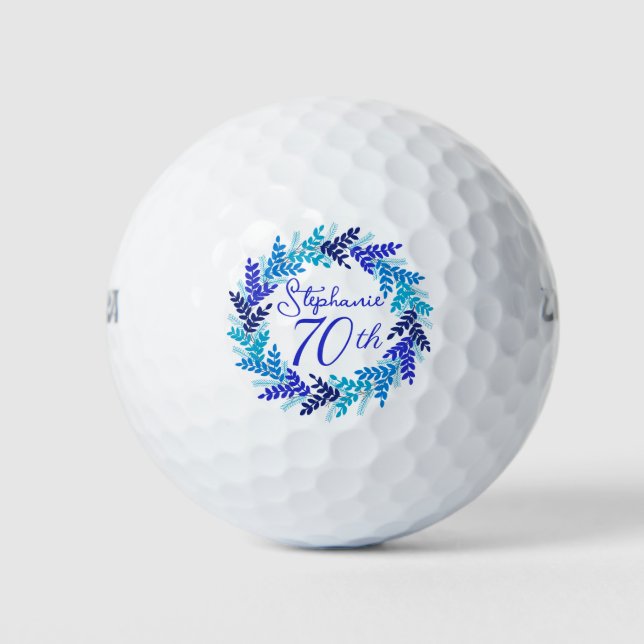 Eleganter blauer Kranz 70. Geburtstag Golfball (Vorderseite)