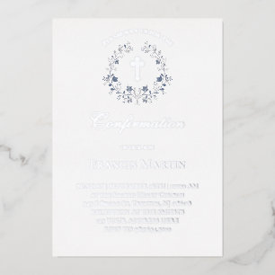 eleganter blauer Kranz Firmung Folieneinladung
