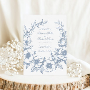 Eleganter, blauer Kranz in Blütenhochzeit Einladung