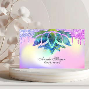 Eleganter blauer Lotus holografischer Glitter Trop Visitenkarte
