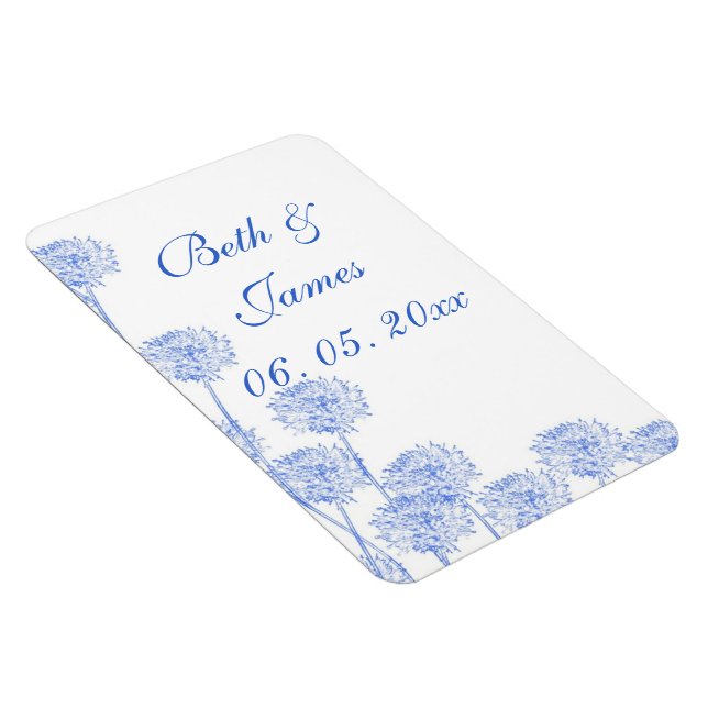 Eleganter blauer Löwenzahn-romantische Hochzeit Magnet (Rechte Seite)