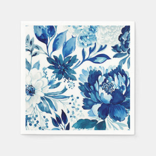 Eleganter blauer Marinegarten mit Blumen. Botanisc Serviette