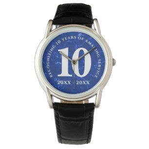 Eleganter blauer Marmor 10 Jahre Arbeit Jubiläum Armbanduhr