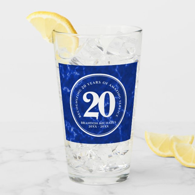 Eleganter blauer Marmor 20 Jahre Arbeit Jubiläum Glas (Vorderseite Ice)