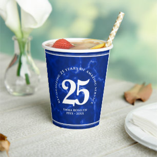 Eleganter blauer Marmor 25 Jahre Arbeit Jahrestag Pappbecher