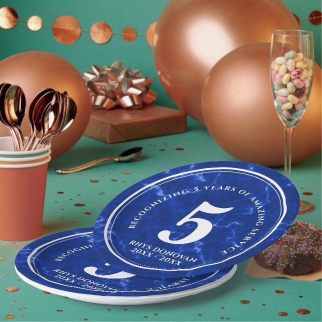 Eleganter blauer Marmor 5 Jahre Arbeit Jubiläum Pappteller (Multi)