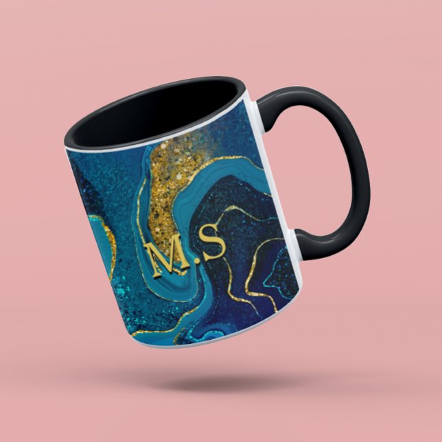 Eleganter blauer Marmor Imitat Gold Glitzer Kaffeetasse (Von Creator hochgeladen)