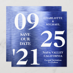 Eleganter Blauer Metallic Shimmer Save the Date mo Einladung