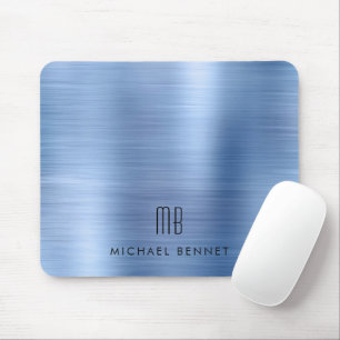 Eleganter blauer metallischer Monogramm-Name Mousepad