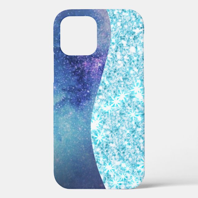 Eleganter blauer Moderner Gradientenstar Glitzer Case-Mate iPhone Hülle (Rückseite)