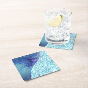 Eleganter blauer Moderner Gradientenstar Glitzer Rechteckiger Pappuntersetzer