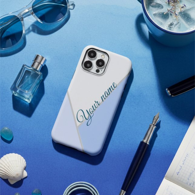 Eleganter blauer monochromer Individuelle Name Case-Mate iPhone Hülle (Von Creator hochgeladen)