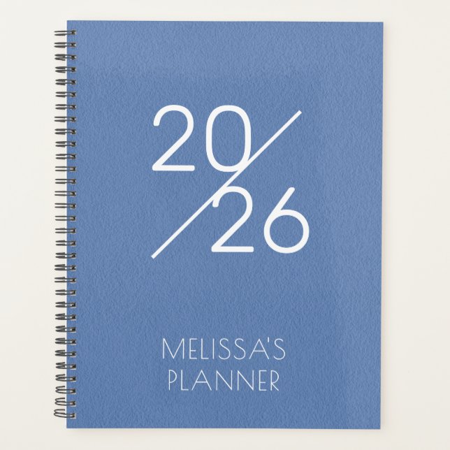 Eleganter blauer personalisierter 2026 Planer (Vorderseite)